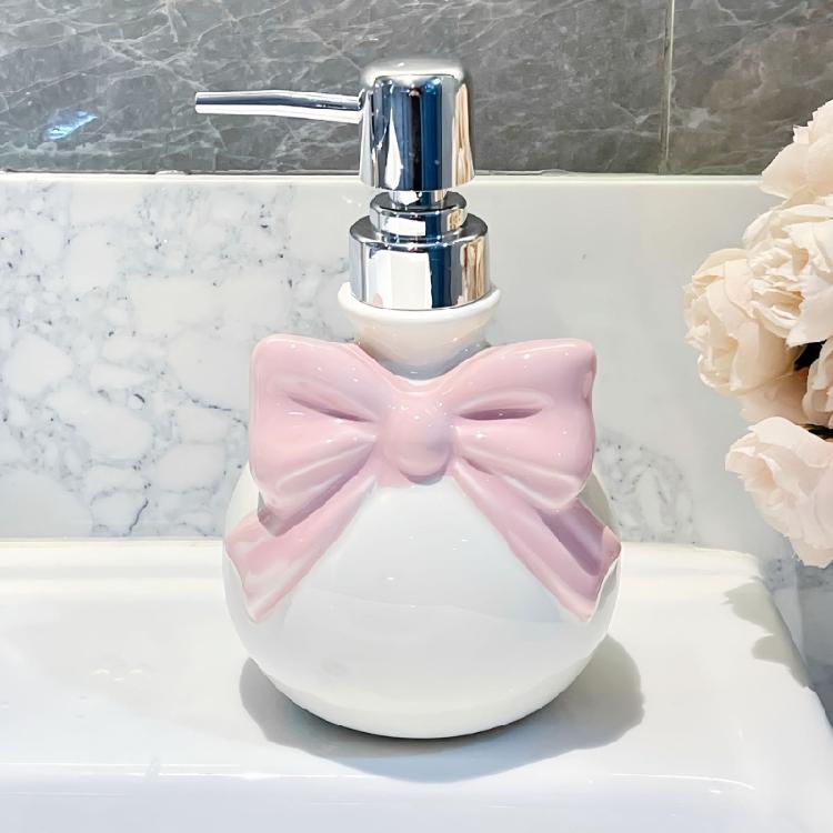 Практичный керамический диспенсер для ванной с нажимным насосом, декоративный бантик, органайзер для мыла, бутылка, необходимый элемент домашнего спа