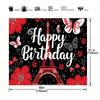 Ladybug Happy Birthday photography background, red and black glitter Eiffel Tower background,party decoration banner photo booth