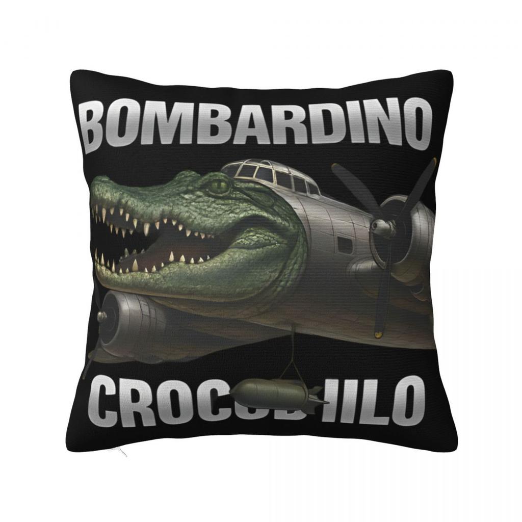 Мем Мозговая Гниль Bombardino Crocodilo Наволочка Чехол для Подушки Креативный Декор на Молнии Чехол для Декоративной Подушки на Сиденье 45x45см
