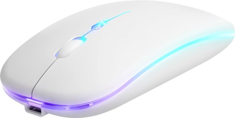 Defender TOUCH -997 wireless mouse, optical, 1600dpi, 2.4GHz, Bluetooth, white, RGB, RECHARGEABLE, non-click, silent