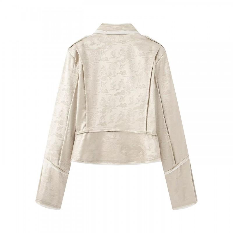 ZA Womens New Chinese Style Stand Collar Long Sleeve Buttoned Jacquard Jacket Coat