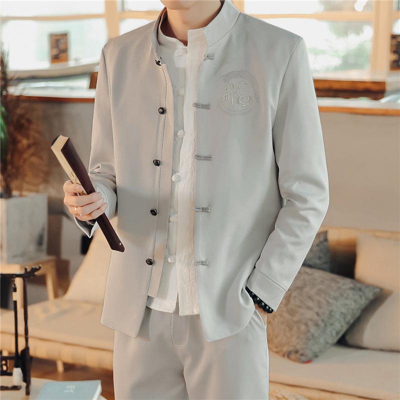 Wedding Embroidery Dress Clothing Blazers and Drawstring Men's Vintage Style MeBusiness Casual Suit 2 Piece Pants Plus Size