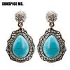 Новые богемные винтажные висячие серьги для женщин, натуральный камень, полный кристалл, этнические свадебные серьги с каплями воды, турецкий брендовый дизайн