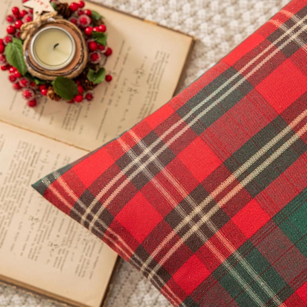 Christmas Plaid Decorative Throw Pillow Covers Snowflake Tartan Scottish Cushion Cover For Sofa Couch Farm-house Holiday Decor