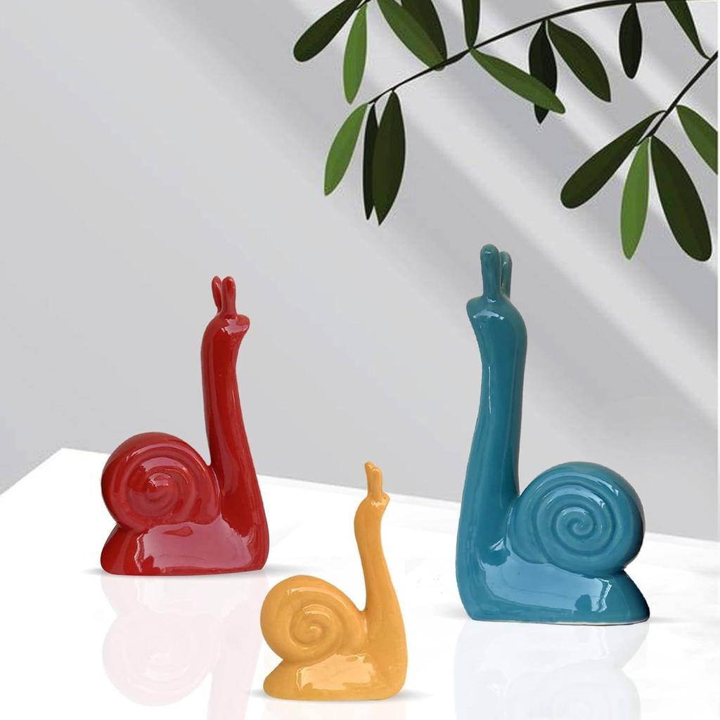 Modern Lucky Snail Family Ceramic Statues for Home Decor (Pack of 3, Multi-Coloured)
