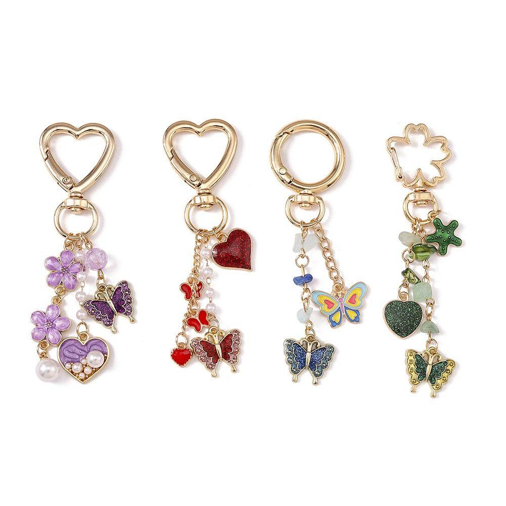 Hanger Enamel Butterfly Keychain DIY Heart Key Ring Cute Flower Pendant Women