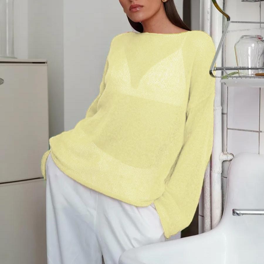 Летние женские вязаные свитера, женский сетчатый тонкий пуловер, прозрачные свободные топы с длинными рукавами, рубашка с солнцезащитным кремом