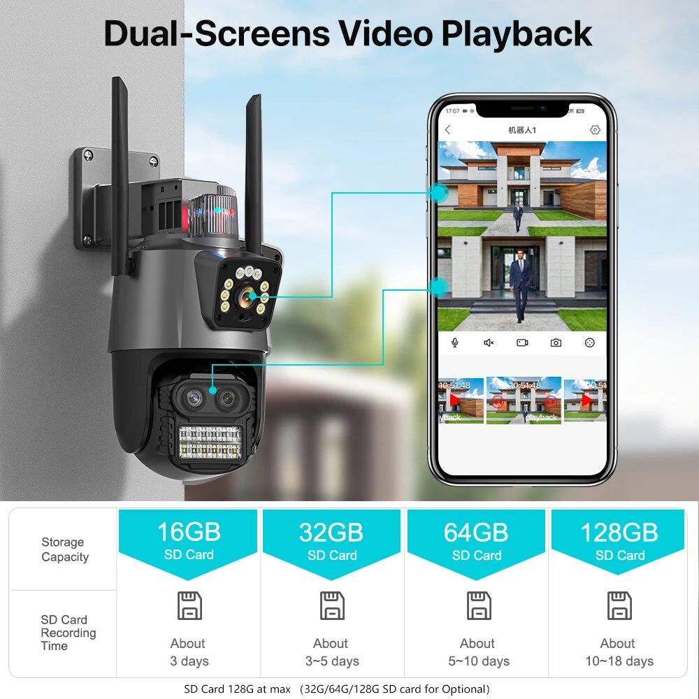 LS VISION Уличная камера EU PTZ 9MP 4K HD 8X гибридный зум три объектива двойной экран Wifi IP камера 4MP полицейский свет сигнализация CCTV видеонаблюдение ICSee