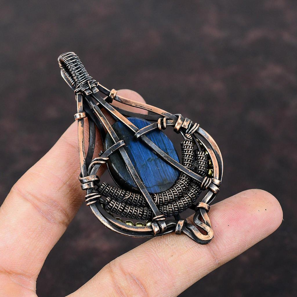 Подвеска из драгоценного камня лабрадорита, подвеска из медной проволоки, подвеска ручной работы, уникальный дизайн из меди, ювелирные изделия из проволоки, подарок для матери