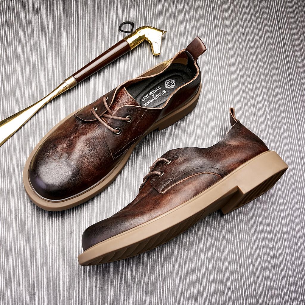 Мужские повседневные кожаные туфли, деловые универсальные туфли, модные кожаные туфли с круглым носком, модные зеленые туфли небольшого размера из кожи