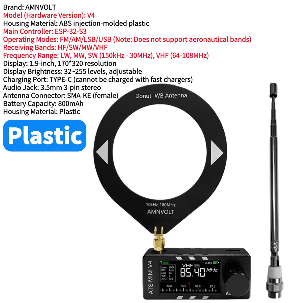 AMNVOLT V4 ATS MINI SI4732 Радио с усилителем для наушников LSB USB Транзисторные карманные радиоприемники 1,9-дюймовый IPS-экран для помещений и улицы