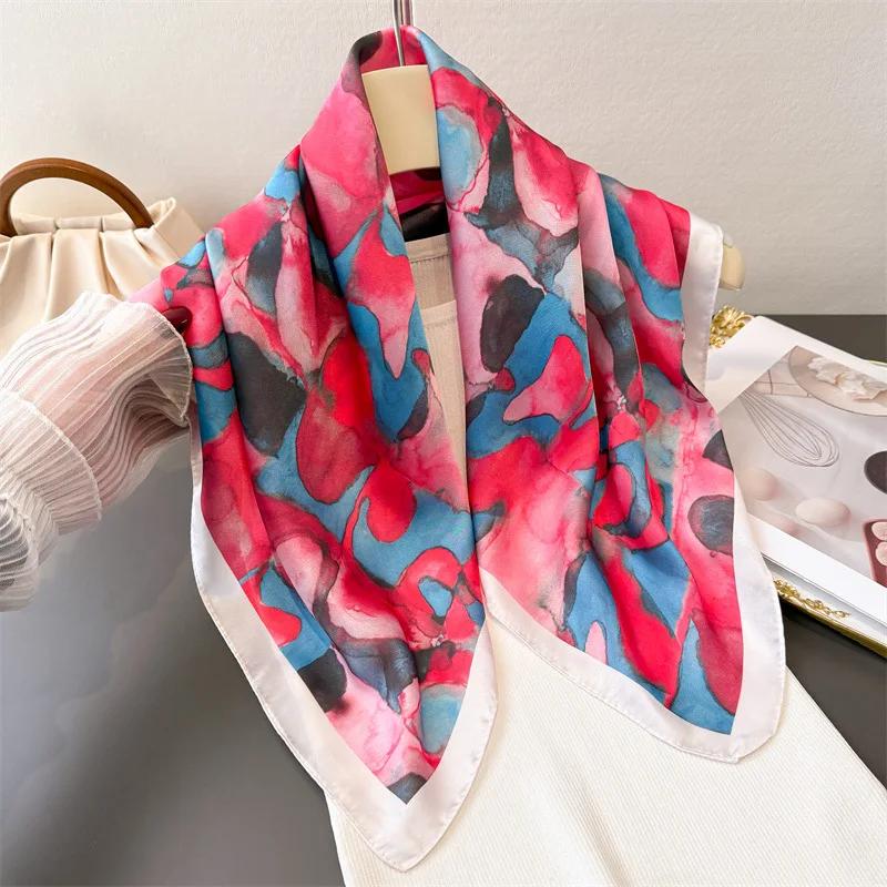 Fashion Printed Square Scarf For Women Imitation Silk Scarves Bandanas Luxury Hijab Neckerchief Hair Band Elegant Shawl Wraps