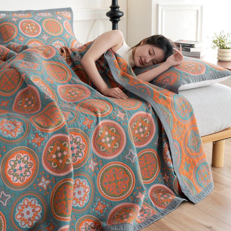All-Cotton Yarn-Dyed Jacquard Gauze Blanket - Soft, Skin-Friendly Four-Season Bedspread