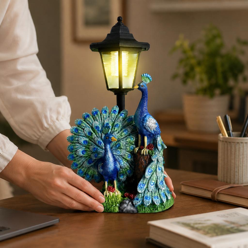 Уличная статуэтка павлина из смолы на солнечных батареях с садовым фонарем, фигурка животного на солнечных батареях для украшения двора, патио, террасы
