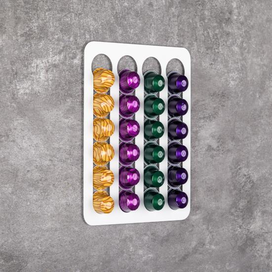 Стойка для хранения кофейных капсул, большая вместимость, многоуровневая конструкция, высокая несущая способность, легко чистится, держатель для кофейных капсул, настенный органайзер