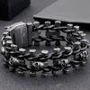 Мужской винтажный браслет премиум-класса в стиле панк из нержавеющей стали с байкерским черепом, плетеный кожаный браслет ручной работы, готические мужские украшения