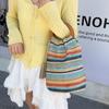 Hollow Out Rainbow Woven Handbag Bohemian Style Underarm Bag Simple Summer Bucket Bag  Holiday