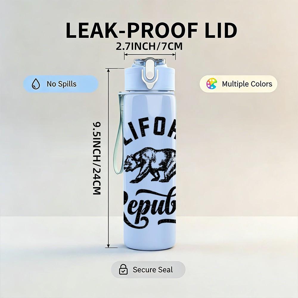 1PC California Republic Sign 750ml sports water bottle leakproof straw lid outdoor office home
