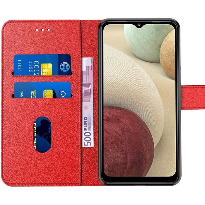 Coque - BOOLING - pour Samsung A32 5G - Rouge - Effet Cuir - Anti Rayure - Portefeuille
