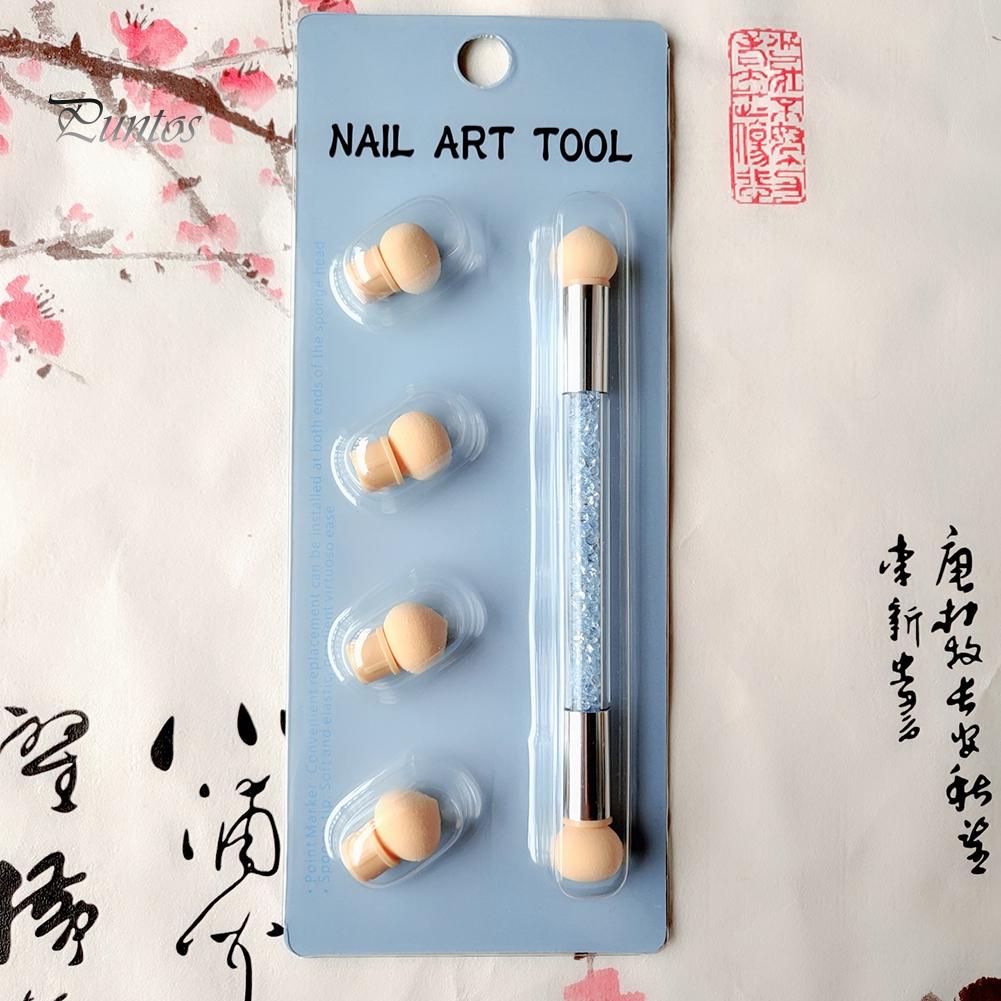 Puntos Nail Art Портативная моющаяся губка с двойной головкой, ручка для рисования, инструмент для нанесения точек