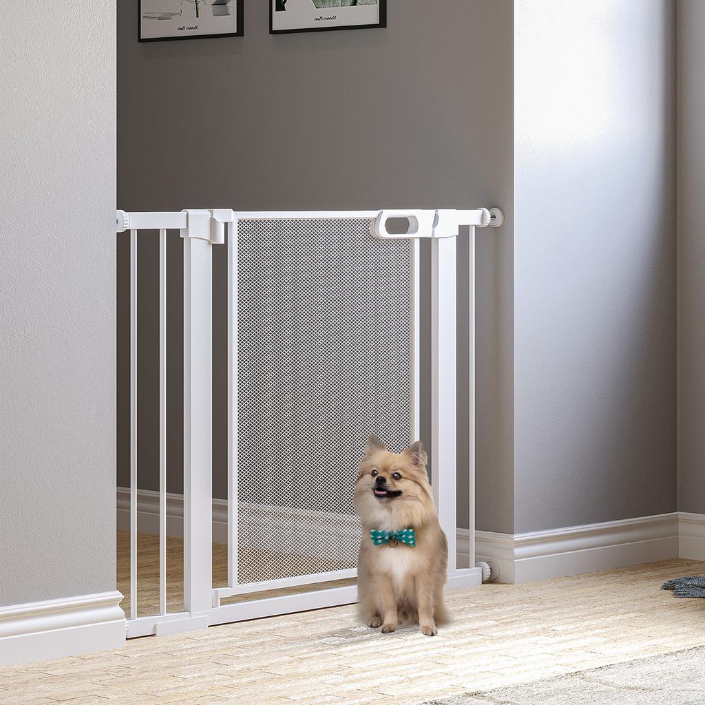 Pet Safety Gate, for Doorways, Staircases, Hallways, with Extensions Kit, 75-103cm - White