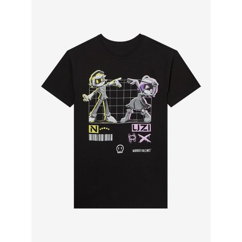 Men Women Murder Drones N Uzi Anime Robot Graphic T Shirt O Neck Short Sleeve Loose Fit Casual Summer Streetwear Unisex Daily Wear Tops Tees