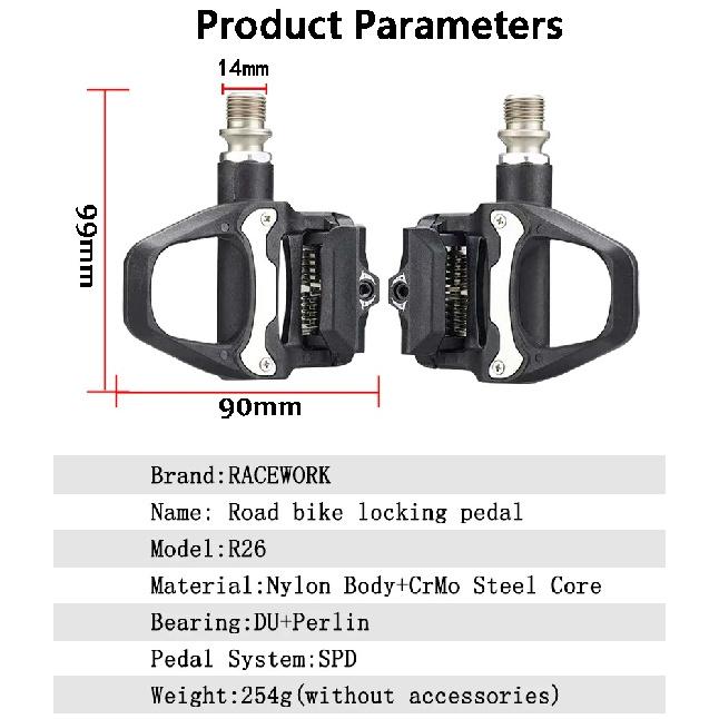 RACEWORK Road Bike Pedal Nylon Bicycle Locking pedals Cycling Bearing Cleats Clipless Pedal For SPD SL System With Locking plate