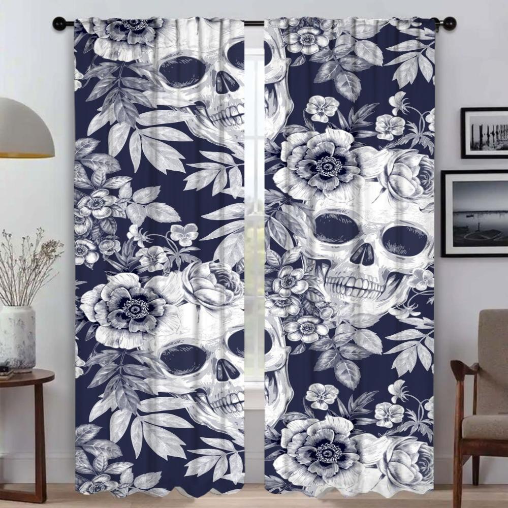 Skull Halloween Decoration Blackout Curtains for Living Room Shades Tulle for Bedroom Home Interior Curtains 2 Pieces Partition