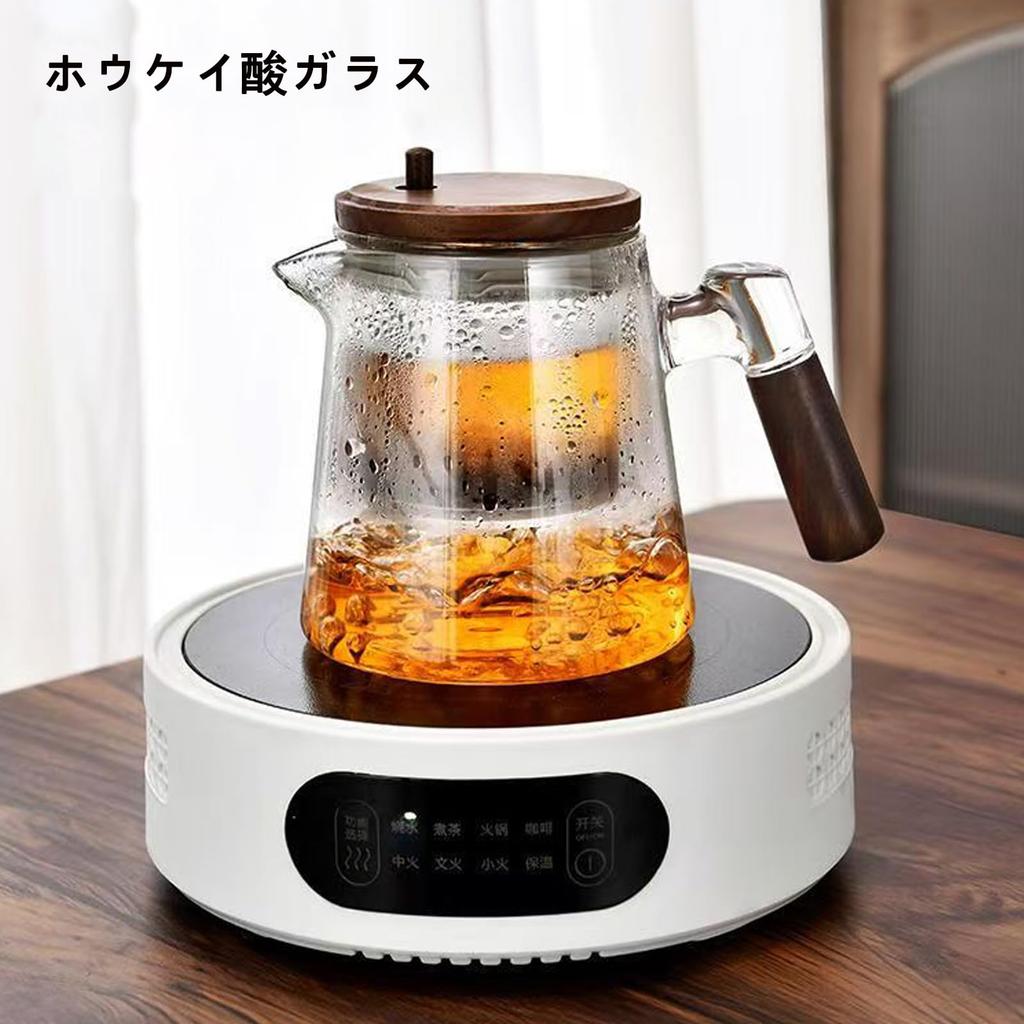 MiniMood Heat-Resistant Glass Teapot, 304 Stainless Steel with Strainer, Wooden Handle, 0.65L, Separate Strainer