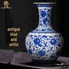 Большая сине-белая имитация антикварной фарфоровой вазы для украшения гостиной.