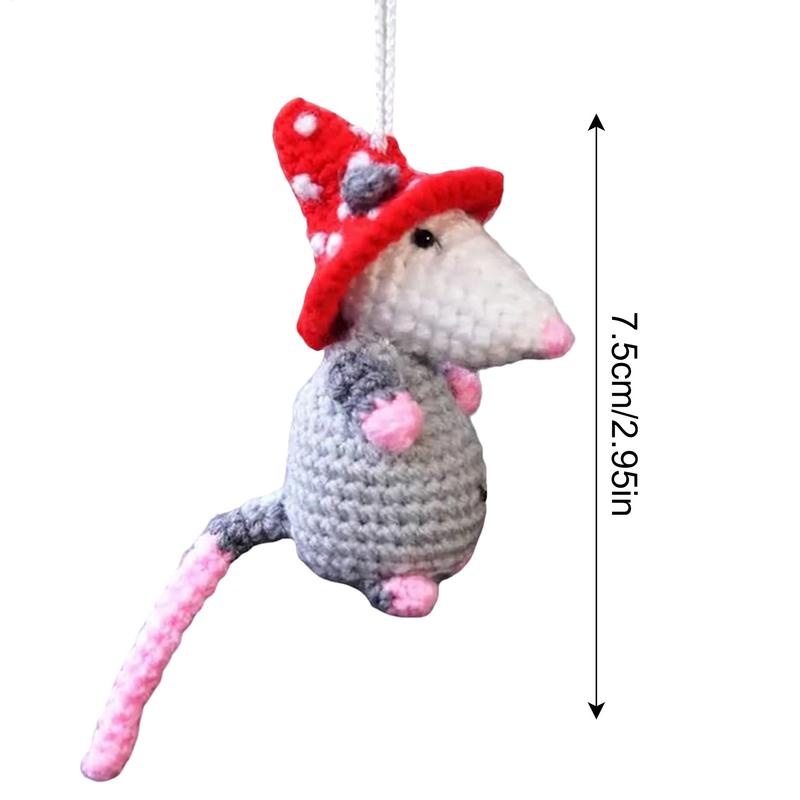 Mice Stuffed Animal Rearview Mirror Accessory Adorable Dashboard Decor Handmade Knitted For Women Rearview Mirror Travel Holiday