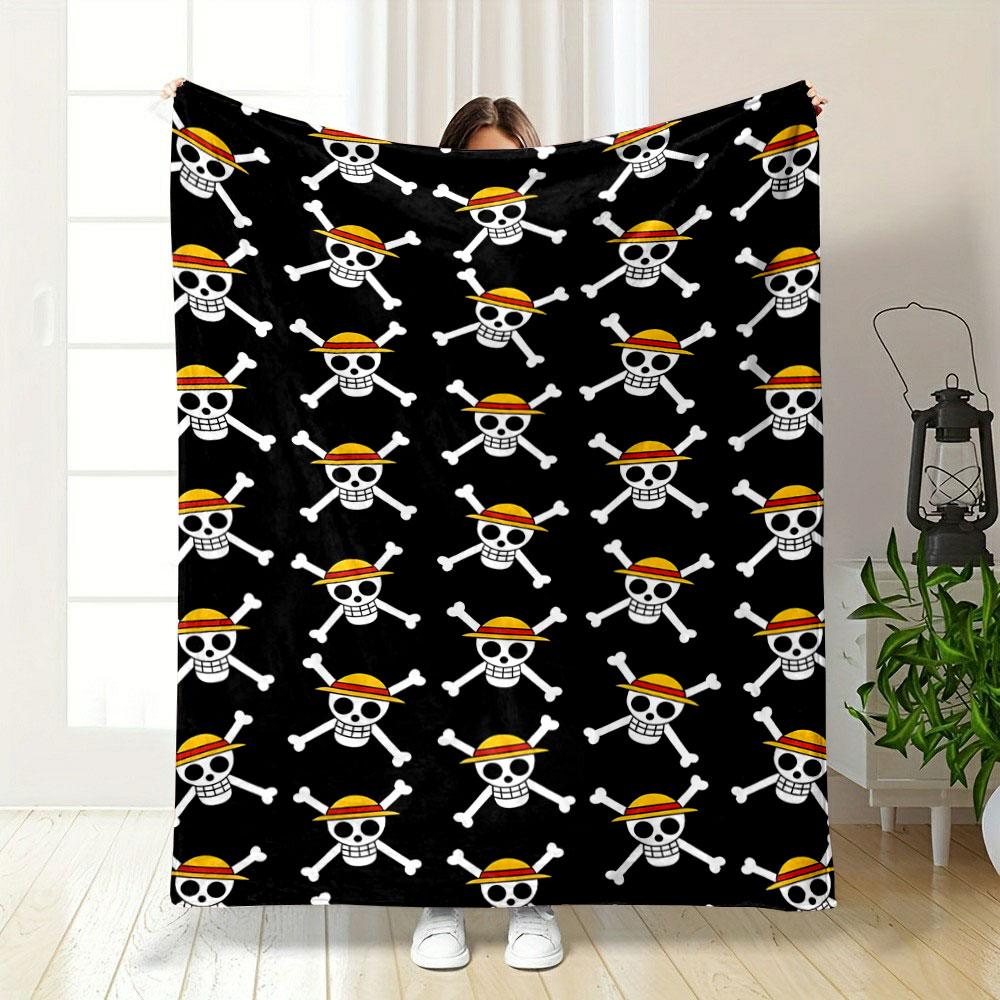 "Pirate Skull Pattern on Black Blanket" Patterned blanket, flannel, suitable for all seasons, home decor, warm and cozy