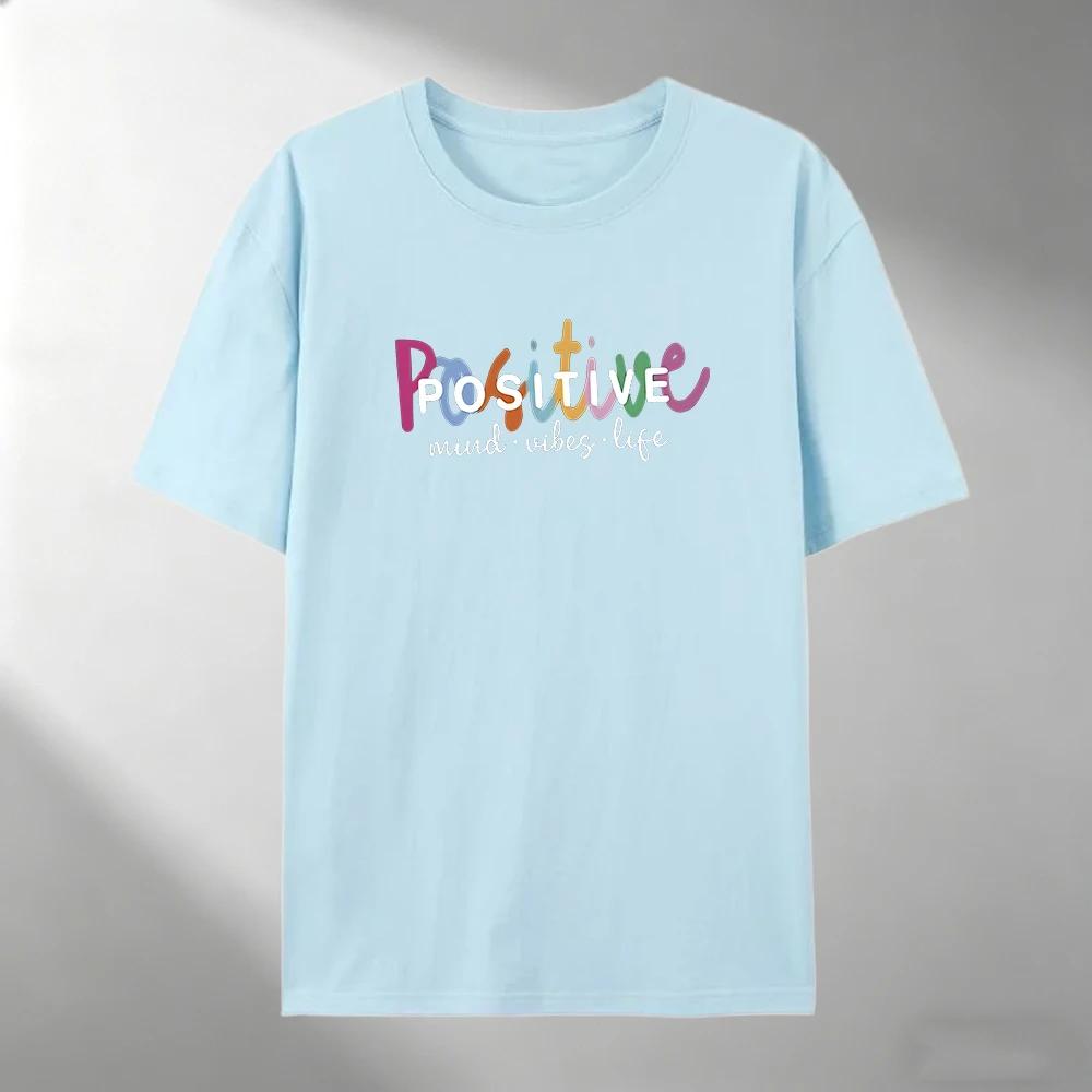 Unisexs 100 Cotton Tshirt Positive Mind Vibes Life Print Crew Neck Short Sleeve Casual Outdoor Streetwear Tees