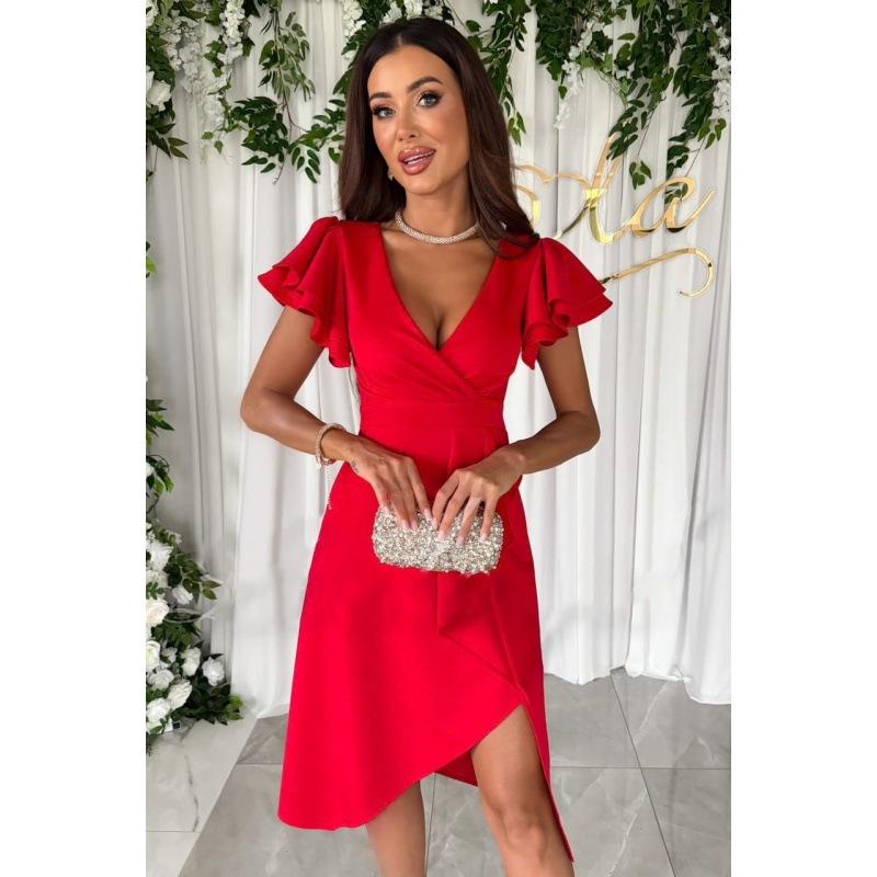 YYFS Женские модные летние весенние однотонные повседневные платья с v-образным вырезом и короткими рукавами и высокой талией