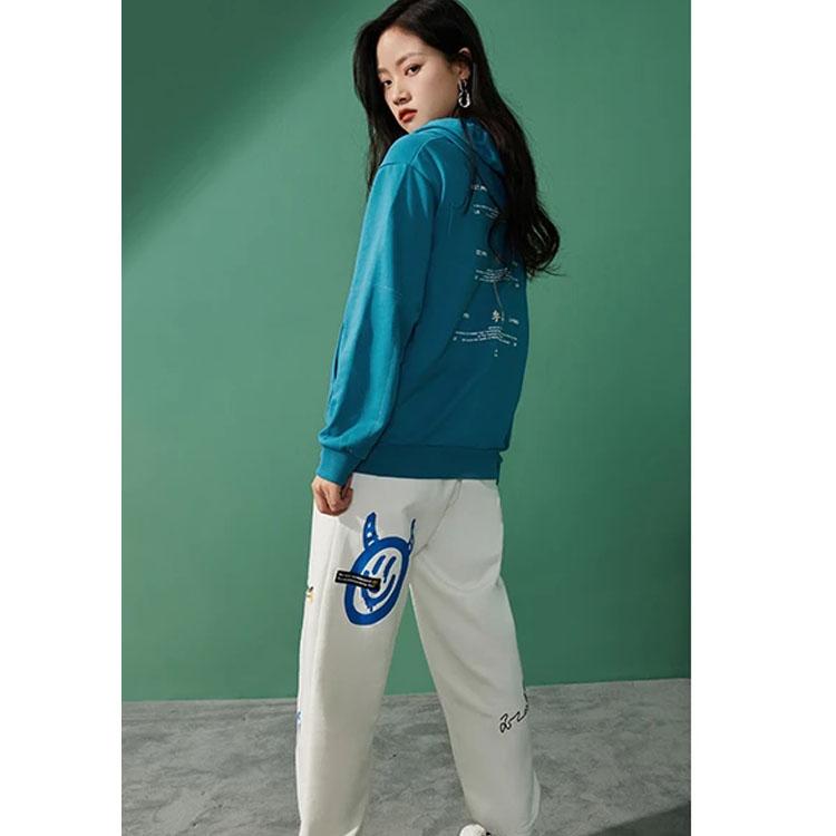 Li Ning Sports Fashion Series Logo Embroidered Group Print Loose Hoodie Unisex Hoodie Space-Blue AWDR471-2