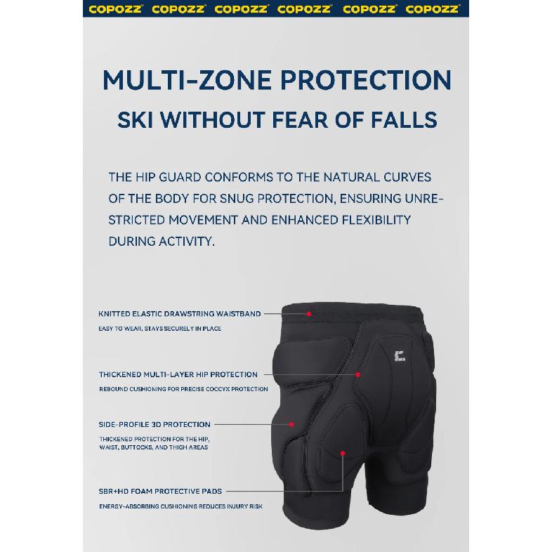 COPOZZ Upgraded Ski Knee Pads Motorcycle Skating Sport Protective Skiing Butt Protector Padded Breathable Adjustable Gear Shorts