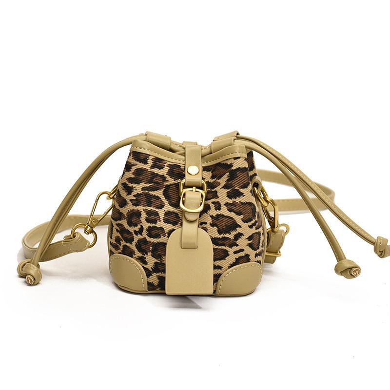 Childrens Retro Leopard Print Drawstring Water Bucket Bag With Pu Material For School And Casual Use