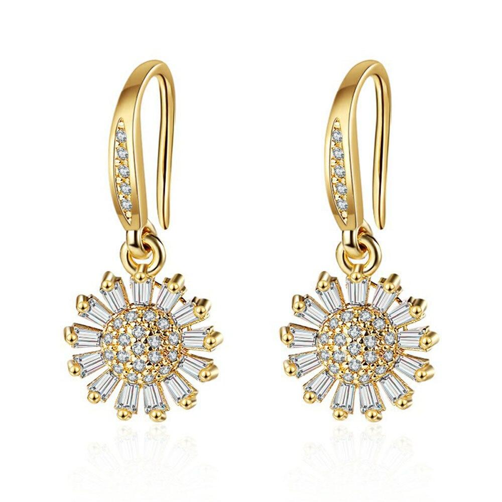 New 925 Sterling Silver Women Earrings Pendant Fashion Ins Wind Sun Flower High Quality Zircon Pair Ear Studs Earring Jewelry