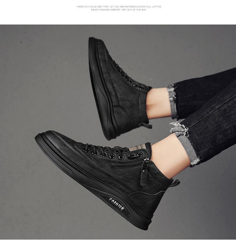 Модные удобные мягкие кожаные кроссовки средней высоты, мужские высокие повседневные туфли с боковой молнией, роскошные ботинки Tenis Masculino