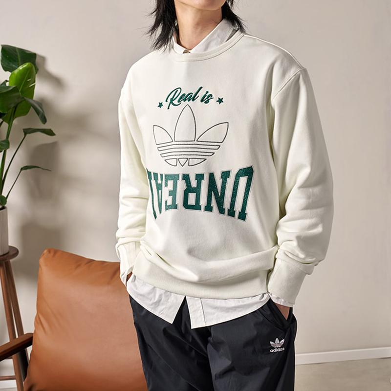 Adidas Оригинальный однотонный пуловер с логотипом и круглым вырезом, мужские топы, белый HS7277