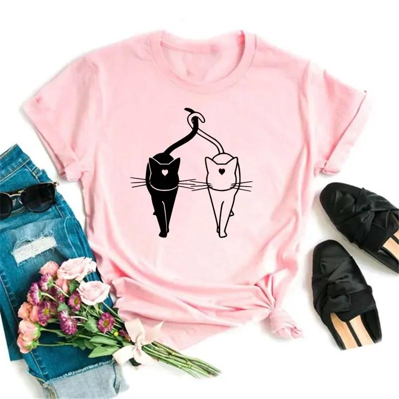Maycaur Kawaii Cats Print Summer Cute Women Tshirt Funny Cartoon T Shirt FeUnisex Ullzang Tshirt 90s Fashion Korean Style Top Tee