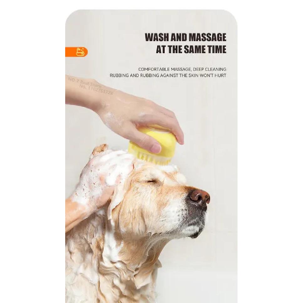 Dog Bathing Brush Pet Massage Brush Shampoo Dispenser Soft Silicone Brush Rubber Bristle for Dogs and Cats Shower Grooming Tool