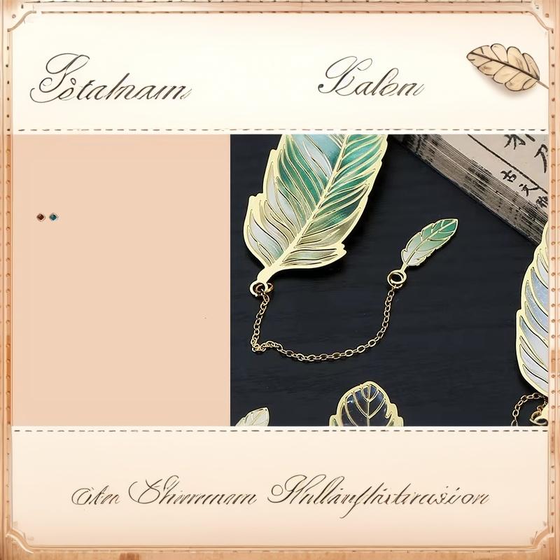 Enamel Feather Metal Bookmark With Gold Trim And Small Pendant Chain Perfect For Book Lovers Reading Gift School Office Use