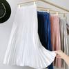 High Waist Satin Metallic Pleated Skirt Spring and Summer Women's Retro Mid-Length Slimming A- Line Skirt