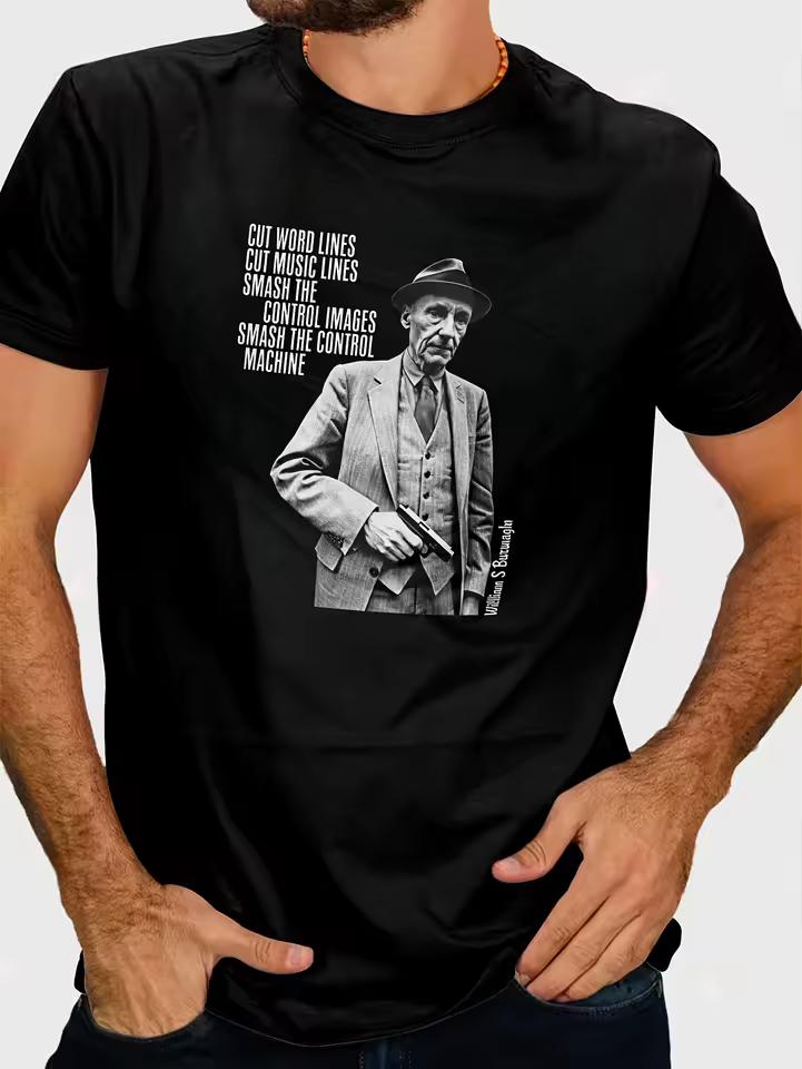 William Burroughs Beat Generation Author T-Shirt with Casual Slightly Stretchy Fabric Regular Fit Print Design Perfect for Men