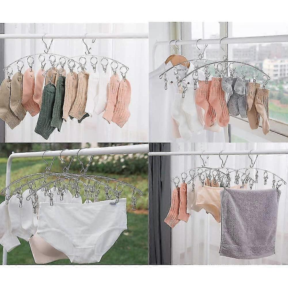 2 Pack Stainless Steel Laundry Drying Rack Clothes Hanger With 10 Clips