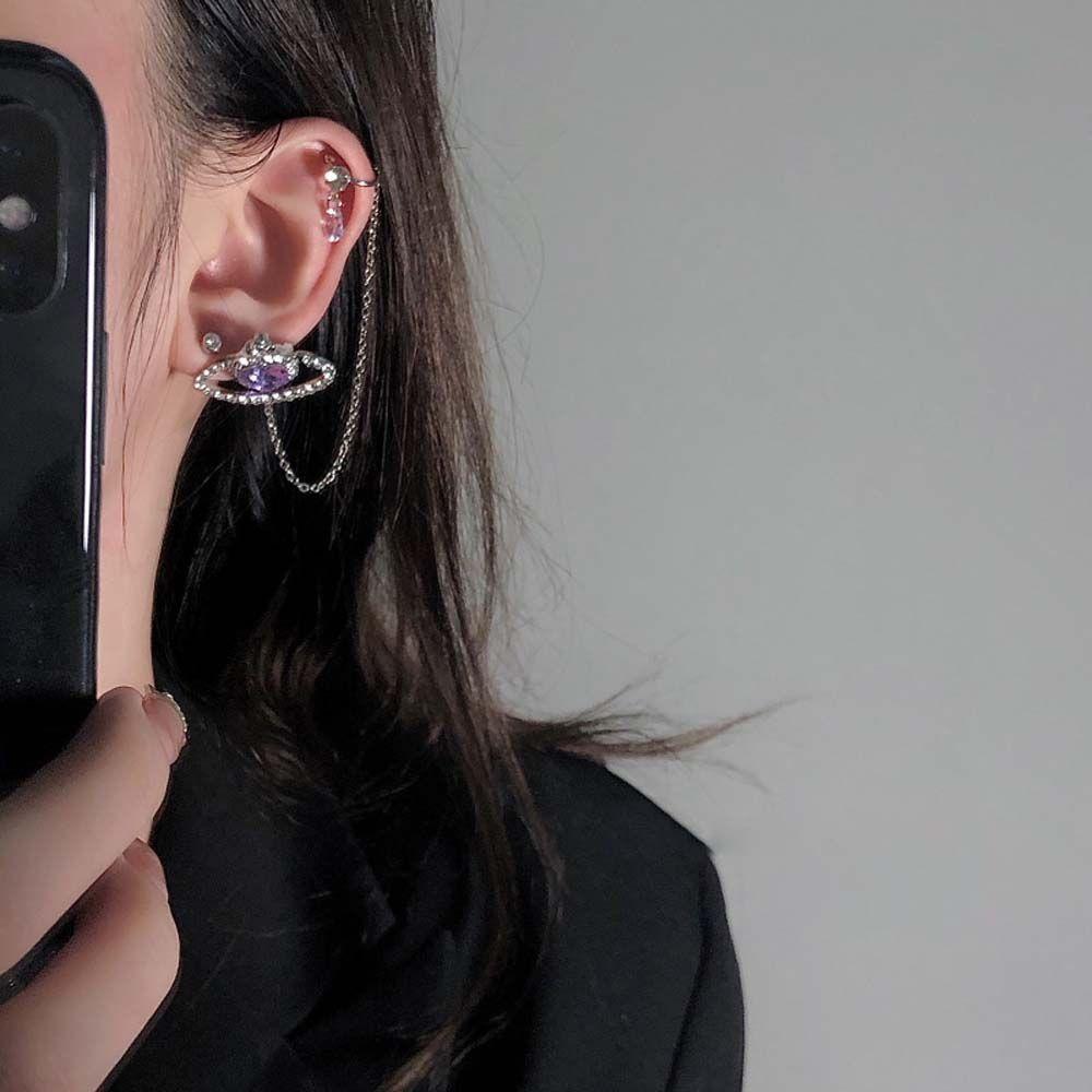 Серьги-клипсы в виде косточек для ушей Purple Love со стразами Planet, женские серьги-клипсы с длинными кисточками Girly Temperament
