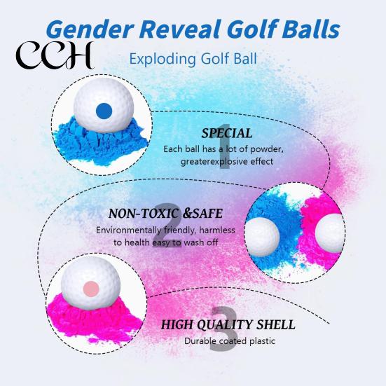 Unique Gender Reveal Idea Golf Ball with Tee Exploding Exquisite Craftsmanship Set Powder Explosion Announcement Party Themed Decoration Safe Option