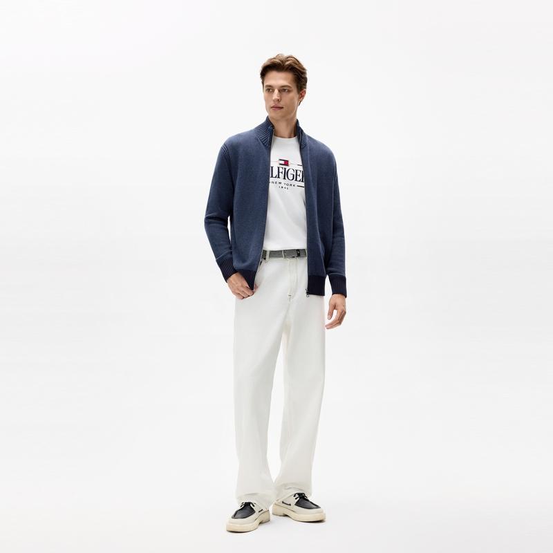 Tommy Hilfiger Повседневный деловой удобный свободный кардиган-свитер с воротником-стойкой мужской свитер MW0MW36524