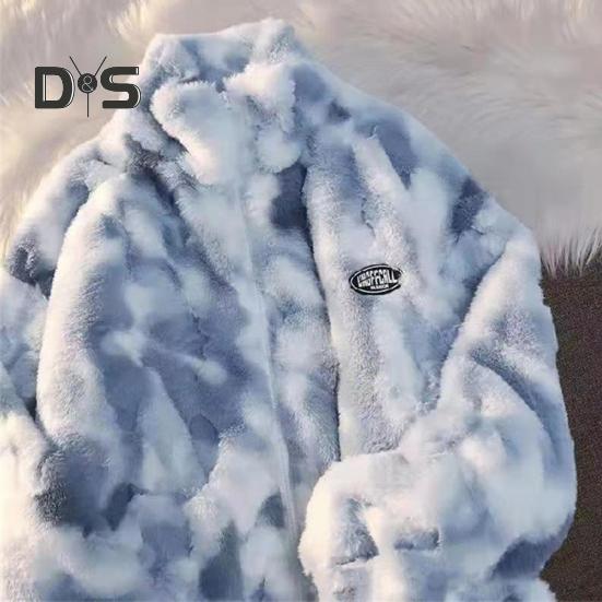 Женская куртка осень-зима, двухсторонняя плюшевая ткань с узором «тай-дай», воротник-стойка, застежка-молния, утолщенное пальто с длинными рукавами, свободное ветрозащитное пальто для поездок на работу